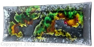 Two (2) Artisan Made Abstract Fused Glass Trays.  15" x 6". 