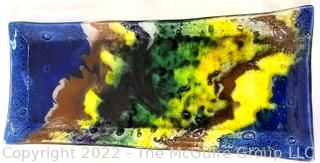 Two (2) Artisan Made Abstract Fused Glass Trays.  15" x 6". 