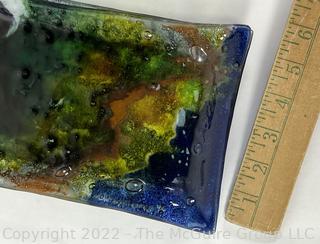 Two (2) Artisan Made Abstract Fused Glass Trays.  15" x 6". 