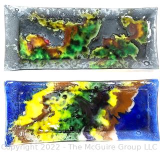 Two (2) Artisan Made Abstract Fused Glass Trays.  15" x 6". 