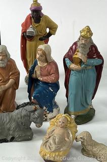 Collection of Religious Christmas Items Including Ornaments and Nativity Crèche 