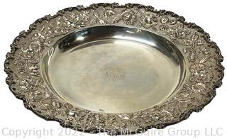 Antique Sterling Silver S. Kirk & Son Round Repousse Flower Platter Marked 925/1000. 14" in diameter, 988 grams