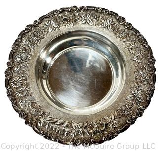 Antique Sterling Silver S. Kirk & Son Round Repousse Flower Platter Marked 925/1000. 14" in diameter, 988 grams