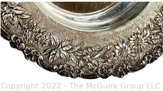 Antique Sterling Silver S. Kirk & Son Round Repousse Flower Platter Marked 925/1000. 14" in diameter, 988 grams