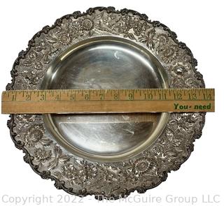 Antique Sterling Silver S. Kirk & Son Round Repousse Flower Platter Marked 925/1000. 14" in diameter, 988 grams