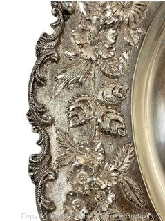 Antique Sterling Silver S. Kirk & Son Round Repousse Flower Platter Marked 925/1000. 14" in diameter, 988 grams