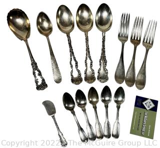 Fourteen (14) Pieces of Sterling Silver Flatware, Some Made by Henderson.  588 grams. 