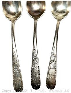 Eight (8) Pieces of Sterling Silver Flatware Including Five Spoons by Kirk & Son in the Mayflower Pattern (1846-1861) and Also Porter George Blanchard. 523g