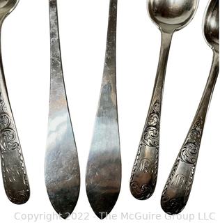 Eight (8) Pieces of Sterling Silver Flatware Including Five Spoons by Kirk & Son in the Mayflower Pattern (1846-1861) and Also Porter George Blanchard. 523g