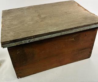 Primitive Painted Wood Crate with Lid and Message "Safe - Keep out and Stay Out".  14 x 15 1/2 x 23" 