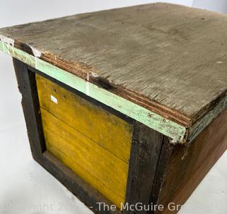 Primitive Painted Wood Crate with Lid and Message "Safe - Keep out and Stay Out".  14 x 15 1/2 x 23" 