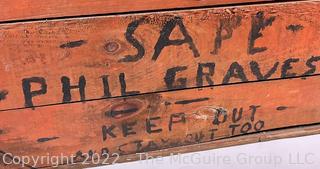 Primitive Painted Wood Crate with Lid and Message "Safe - Keep out and Stay Out".  14 x 15 1/2 x 23" 