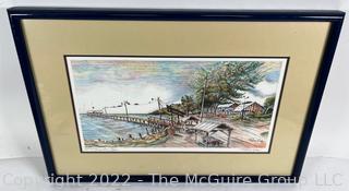 Framed Under Glass Signed and Numbered Print by Richard Capes of Santa Maria Pier, Florida.  16" x 23"