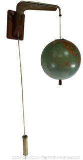 Mid Century Hanging Globe Lamp with Teak Wall Mount