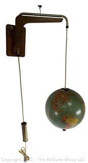 Mid Century Hanging Globe Lamp with Teak Wall Mount