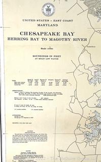 31 x 45" U.S. Coast Guard Map of the Eastern Shore of Maryland. Map# 550. From Herring Bay to Magothy River 