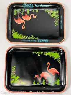 Two (2) Lithograph Frank’s Fruit Beverages Flamingos Metal Serving Trays