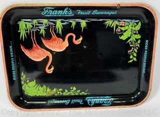 Two (2) Lithograph Frank’s Fruit Beverages Flamingos Metal Serving Trays