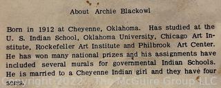 Two (2) Framed Under Glass Color Lithographs of Native American Warriors on Sueded Paper by Cheyanne Artist Archie Blackowl.  Each measure 14" x 16".