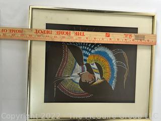 Two (2) Framed Under Glass Color Lithographs of Native American Warriors on Sueded Paper by Cheyanne Artist Archie Blackowl.  Each measure 14" x 16".