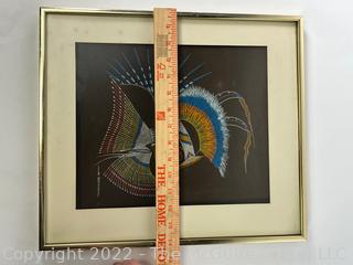 Two (2) Framed Under Glass Color Lithographs of Native American Warriors on Sueded Paper by Cheyanne Artist Archie Blackowl.  Each measure 14" x 16".