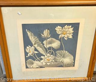 Framed Under Glass Art Deco Style Water Color of Flowers, Signed by Artist Robert Vomne.  Some discoloration. 30" square.