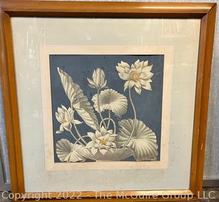 Framed Under Glass Art Deco Style Water Color of Flowers, Signed by Artist Robert Vomne.  Some discoloration. 30" square.