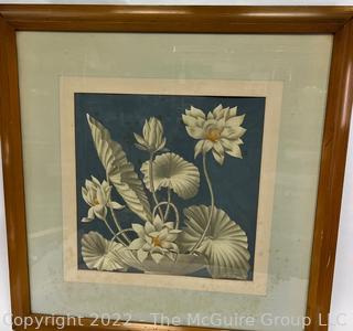 Framed Under Glass Art Deco Style Water Color of Flowers, Signed by Artist Robert Vomne.  Some discoloration. 30" square.