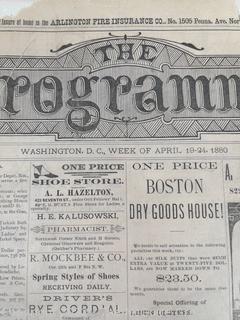 1880 Washington DC's National Theatre publication "The Programme".  Approx. 15 weeks 