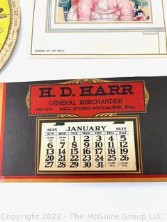 Collection of ephemera including vintage calendars and "40 Great Inventions of the World"