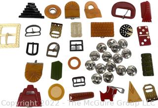 Mid-Century Collection of Vintage Buckles and Buttons including Bakelite