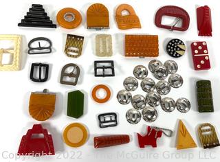 Mid-Century Collection of Vintage Buckles and Buttons including Bakelite