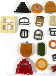 Mid-Century Collection of Vintage Buckles and Buttons including Bakelite