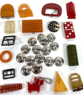 Mid-Century Collection of Vintage Buckles and Buttons including Bakelite