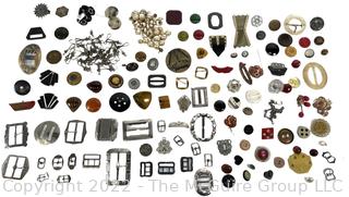 Mid-Century Collection of Vintage Buckles and Buttons including Bakelite