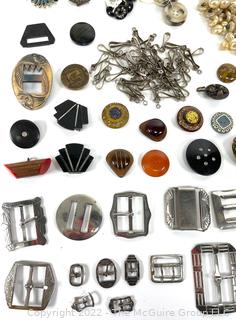 Mid-Century Collection of Vintage Buckles and Buttons including Bakelite