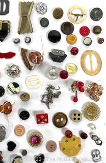 Mid-Century Collection of Vintage Buckles and Buttons including Bakelite