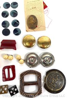 Mid-Century Collection of Vintage Buckles and Buttons including Bakelite