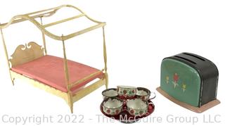 Vintage Barbie Bed Frame, Toaster, Coffee Set and Dust Pan 