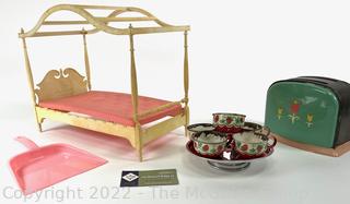 Vintage Barbie Bed Frame, Toaster, Coffee Set and Dust Pan 