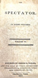 Books: (5) Leather Bound Books including "The Spectator". John Bouvier, printer. Published by Johnson and Warner 1810