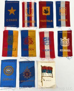 Eleven (11) 1900's Collector Egyptienne Luxury Tobacco Cigarette Silks Country Names, Flags and Crests