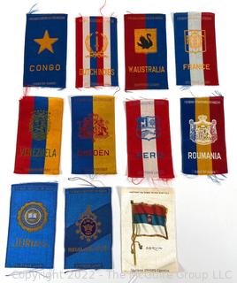 Eleven (11) 1900's Collector Egyptienne Luxury Tobacco Cigarette Silks Country Names, Flags and Crests