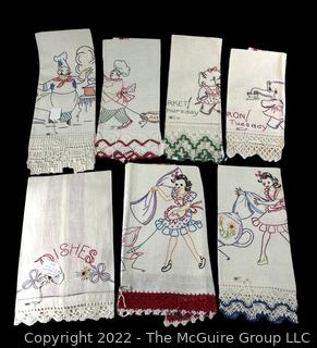 Hand Embroidered Days of the Week Kitchen Tea Towels