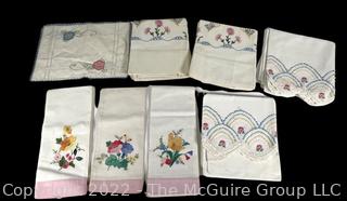 Group of Embroidered Items, Some with Discoloration from Storage. 