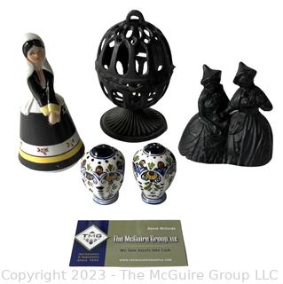 Cast Iron String Holder, Dutch Girls, Porcelain Bell and Shakers