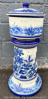 27 1/2"Tall Hand Painted Blue and White Ceramic Jardiniere Planter on Pedestal Made in Spain