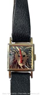 Vintage 1970s Anne Klein Lion Face Watch with Leather Band. Untested  