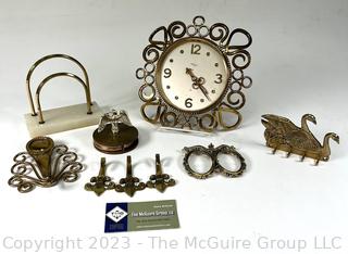 Group of Brass Decorative Items Including Wall Clock.