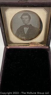 Ninth-Plate Daguerreotype Photograph of Man in Velvet Lined Leather Case 